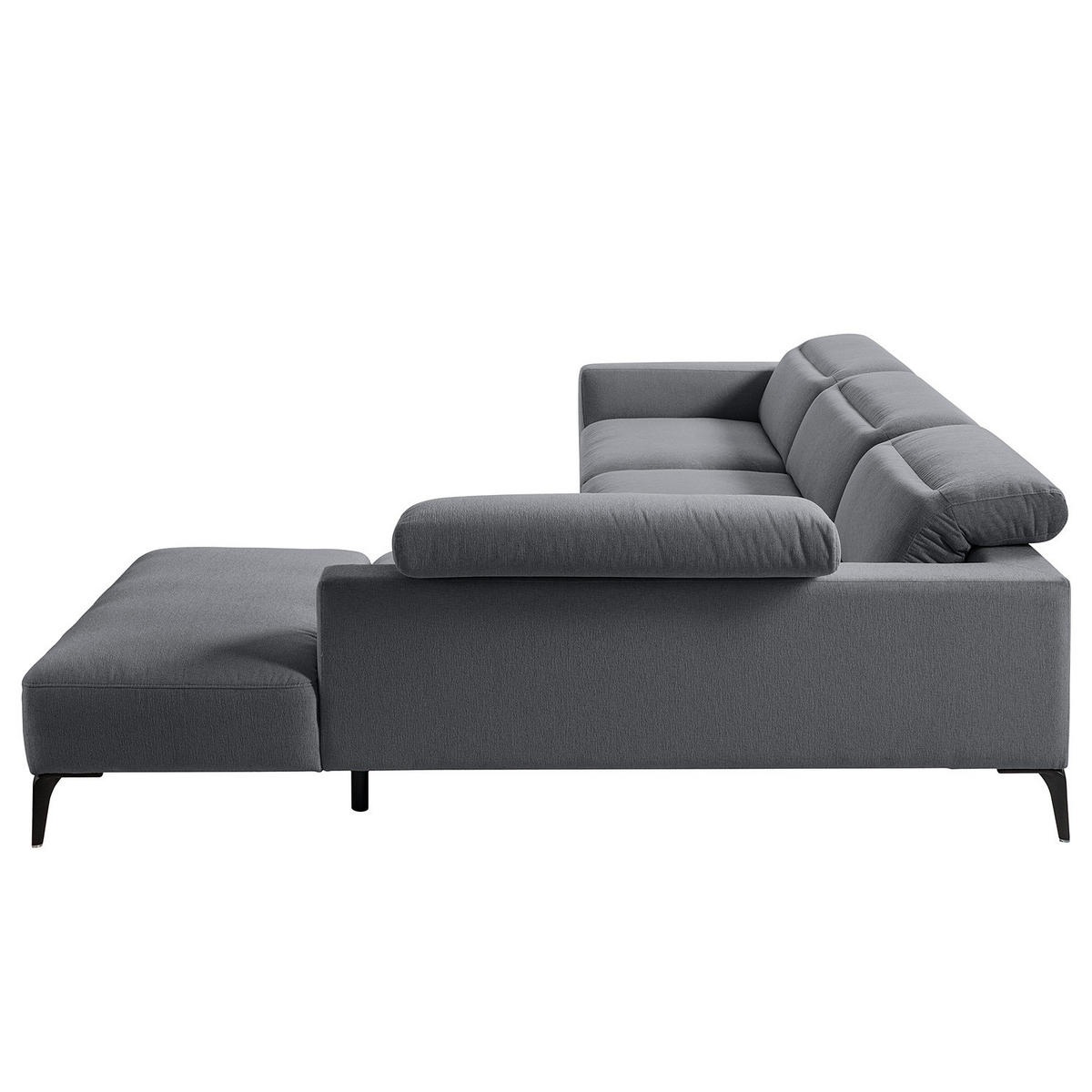 ECKSOFA mit Ottomane - Schwarz/Grau, Textil/Metall (325/238cm) - home24