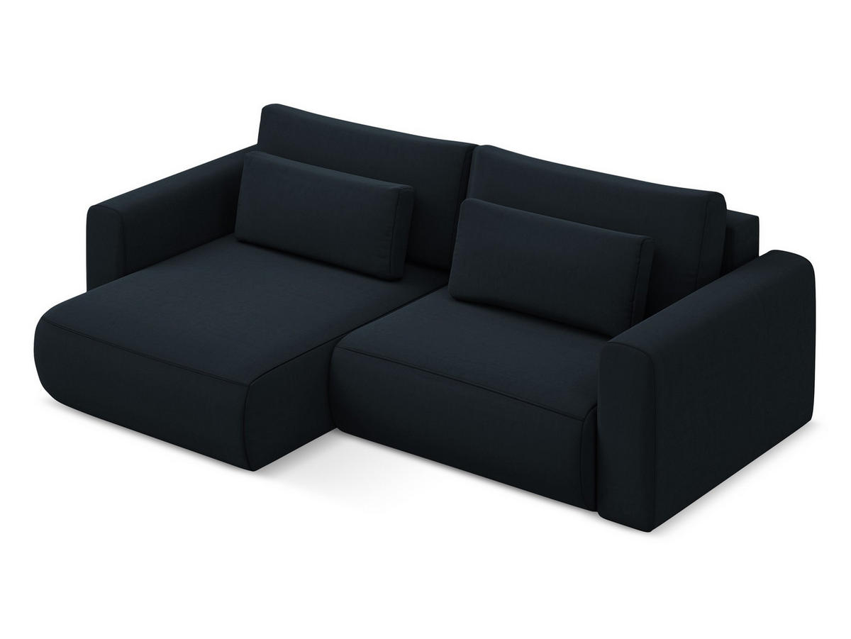 ECKSOFA mit Schlaffunktion Samt Stoff Blau - Blau/Schwarz, Kunststoff/Textil (149/240cm) - Makamii
