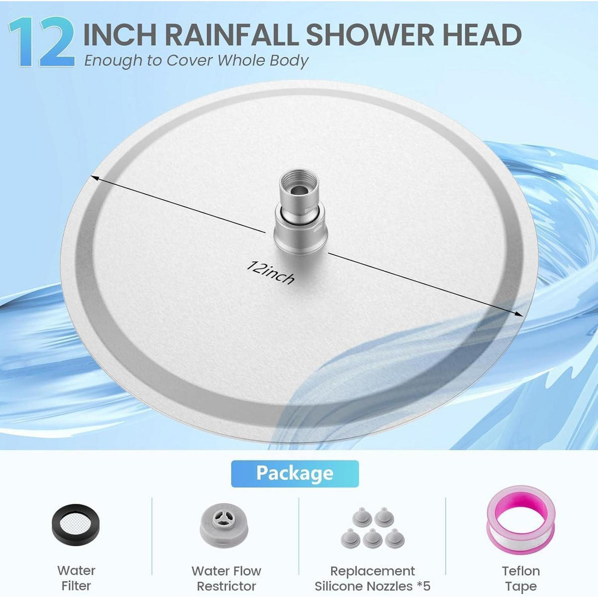 REGENDUSCHE 30 cm Gebürstetes Nickel Wassersparend Edelstahl 304 - Silberfarben, Metall (30.5/12.7/30.5cm)