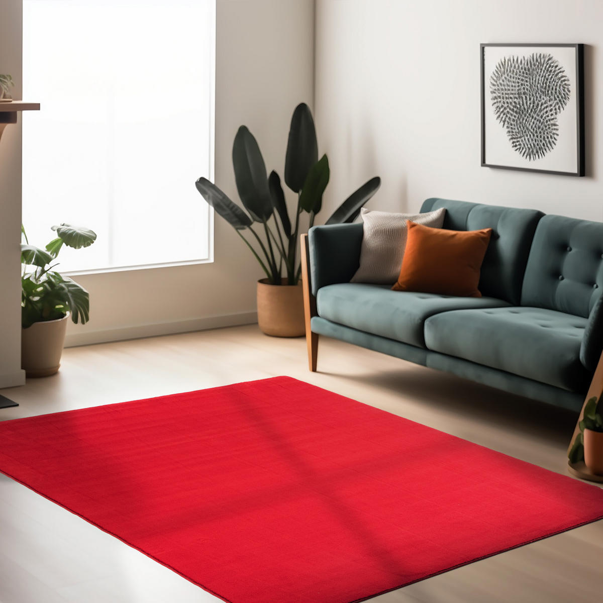 TEPPICH Kurzflor Uni-Farbe Microfaser Antirutsch Wohnzimmer waschbar Rot Läufer 60x110 - Rot, Textil (60/110cm) - KADIMA DESIGN