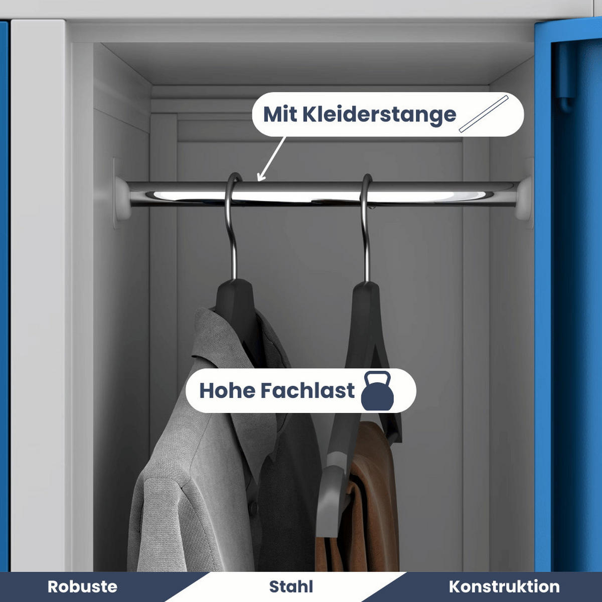 UMKLEIDESCHRANK Spind BERLIN 10 Abteile 172x136x45cm Grau-Blau - Grau, Metall (136/172/45cm) - DELUKE