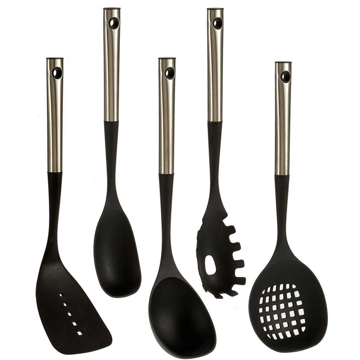 KÜCHENUTENSILIEN-SET Stahlgriff 5-teilig - Schwarz, Kunststoff (8.5/35/20.5cm) - Kinvara