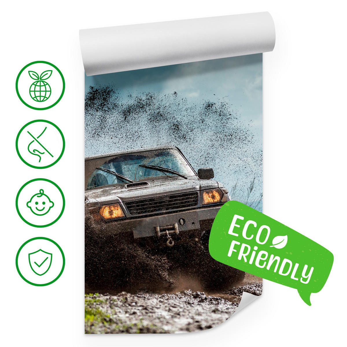 FOTOTAPETA Pre Študentskú Izbu Jeep Blatistý Horský Terén 450 x 315 cm - hnedá/čierna, papier (450/315cm) - Muralo