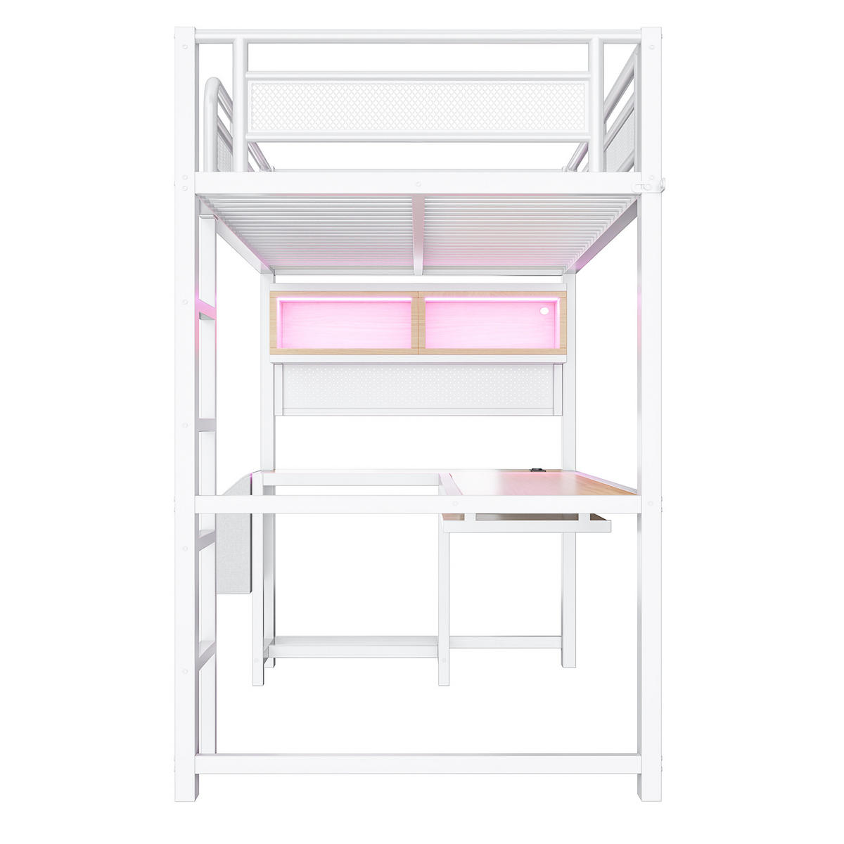 HOCHBETT 90/200 cm in Weiß mit Schreibtisch, LED und USB - Weiß, Holzwerkstoff/Metall (90/200cm) - WISHDOR