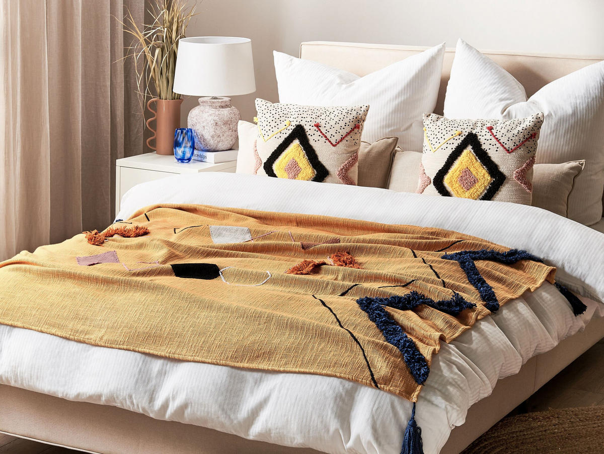 DECKE Orange Shimla 130/180 cm - Orange, Naturmaterialen/Textil (130/180cm) - Beliani