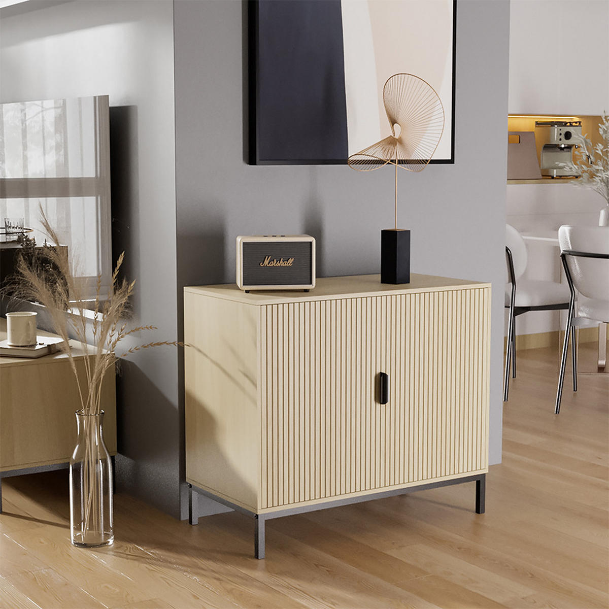 KOMMODE Lennox Eiche 80 x 45 cm mit 2 Türen - Eichefarben/Schwarz, Holzwerkstoff (80/45/50cm) - Vicco