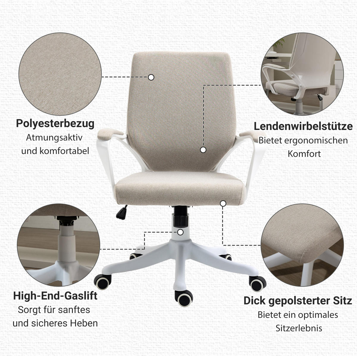 DREHSTUHL 62/69/92-100 cm in Beige mit Lendenwirbelstütze - Beige, Kunststoff (69/100/62cm) - Flora Grace
