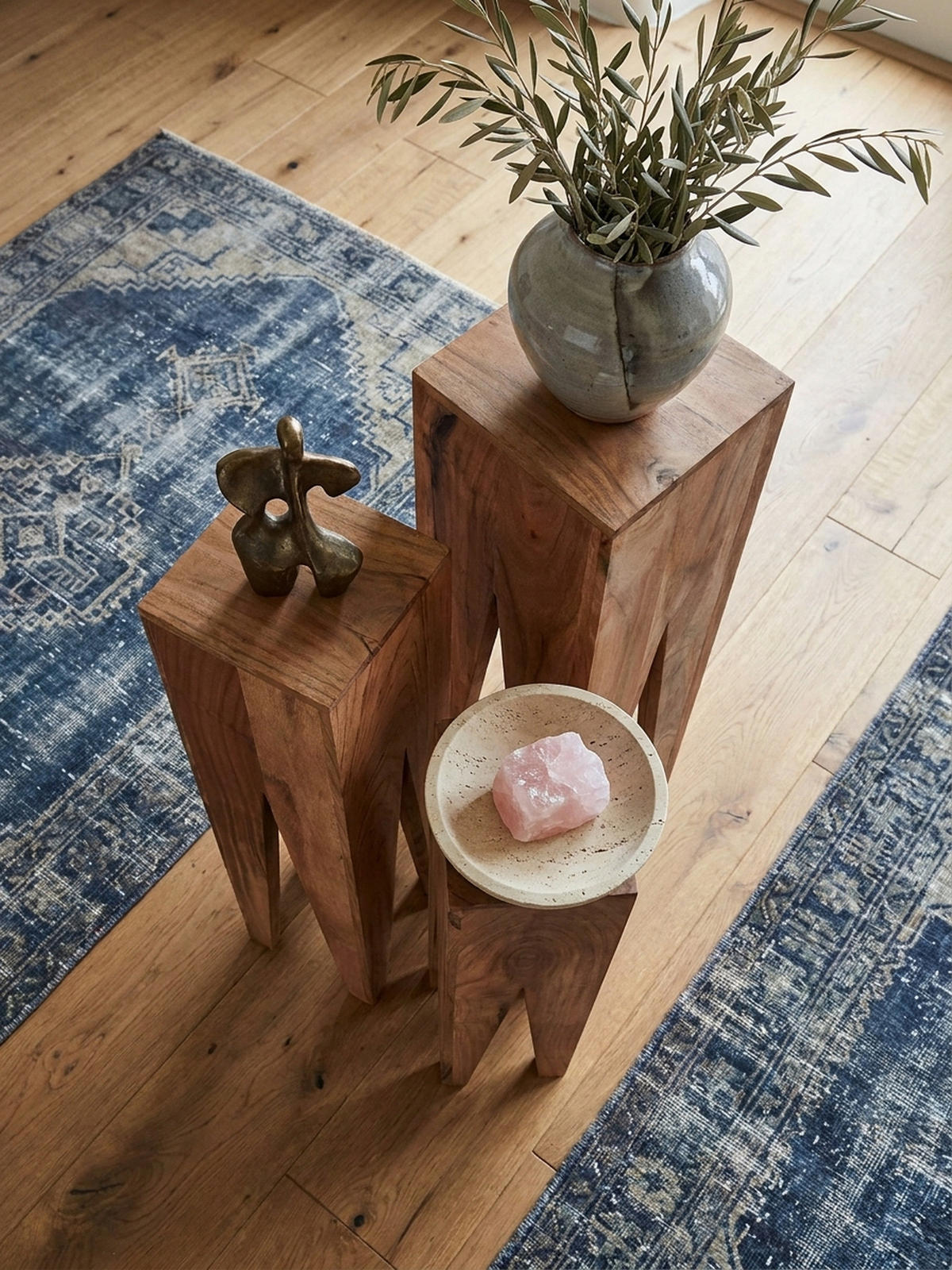 BEISTELLTISCH 3er Set Massivholz Handgefertigt Giraffenbeine, Beige 25x25x100 cm - Beige, Holz (25/25/100cm) - KADIMA DESIGN