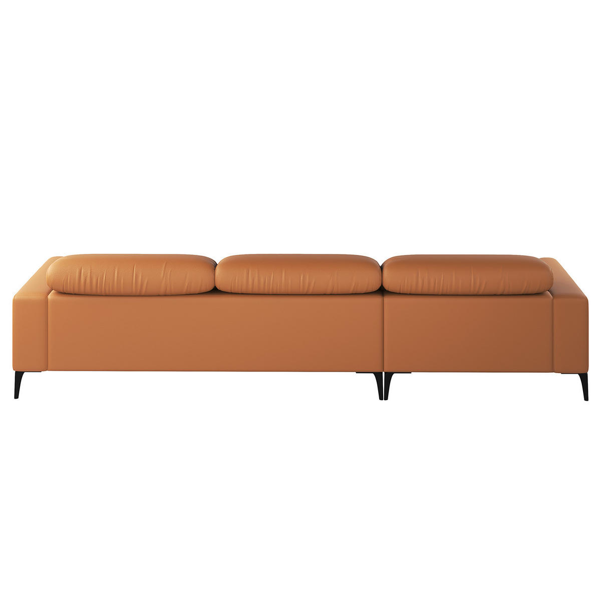 ECKSOFA mit Longchair - Cognac/Schwarz, Leder/Metall (328/180cm) - home24