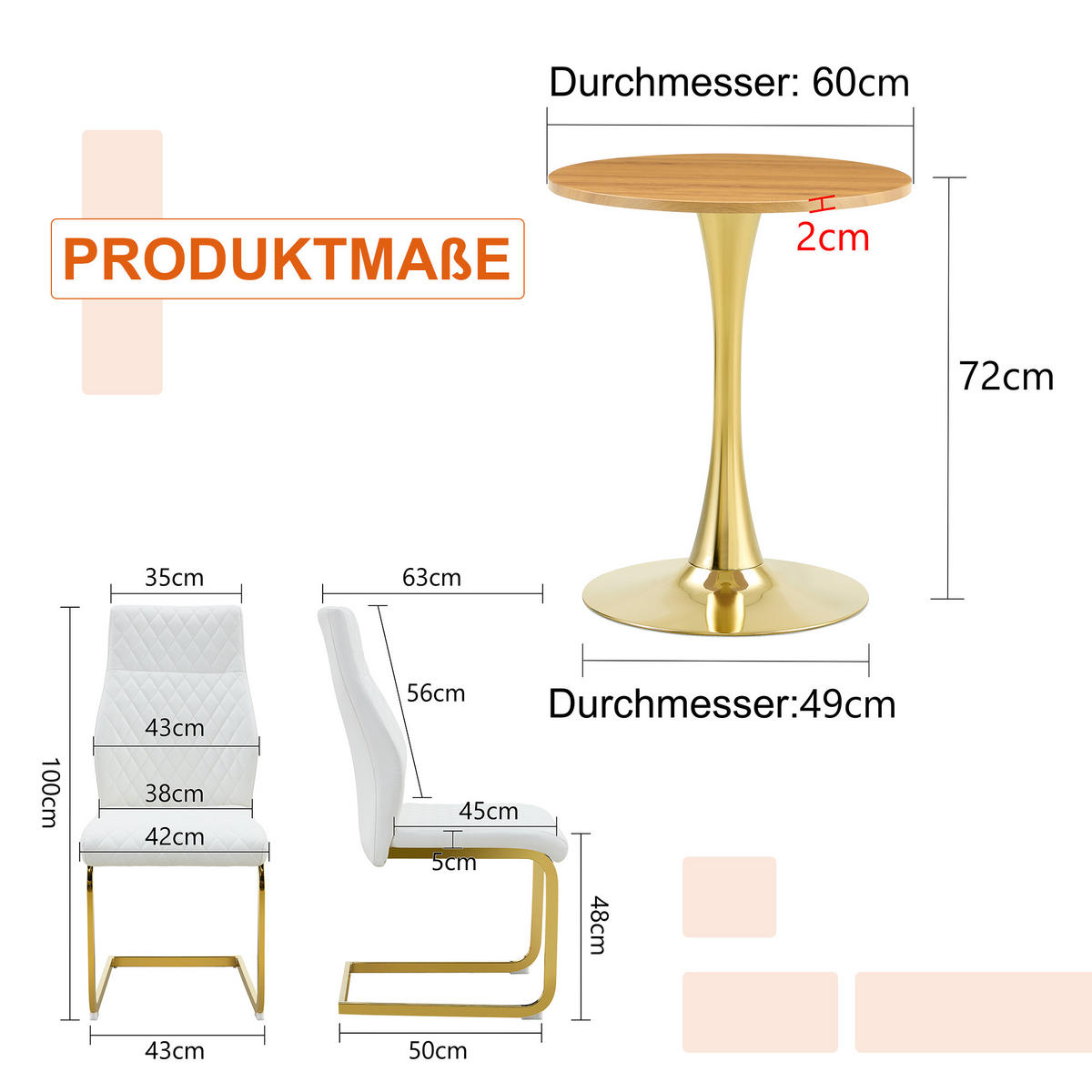 ESSGRUPPE DE-39417 3-teilig, mit 2 Stühlen und Rautenmuster Weiß - Weiß, Metall (60/72/60cm) - ComfortXL