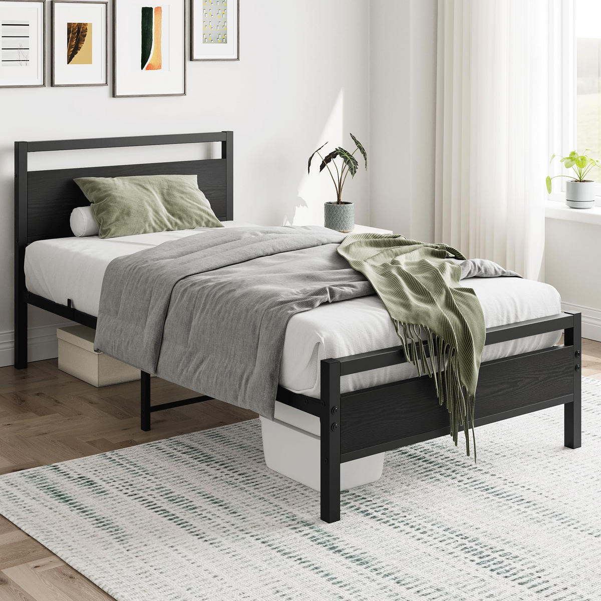 METALLBETT 90/200 cm DE-33024 mit Lattenrost und Stauraum Schwarz - Schwarz, Metall (90/200cm) - ComfortXL