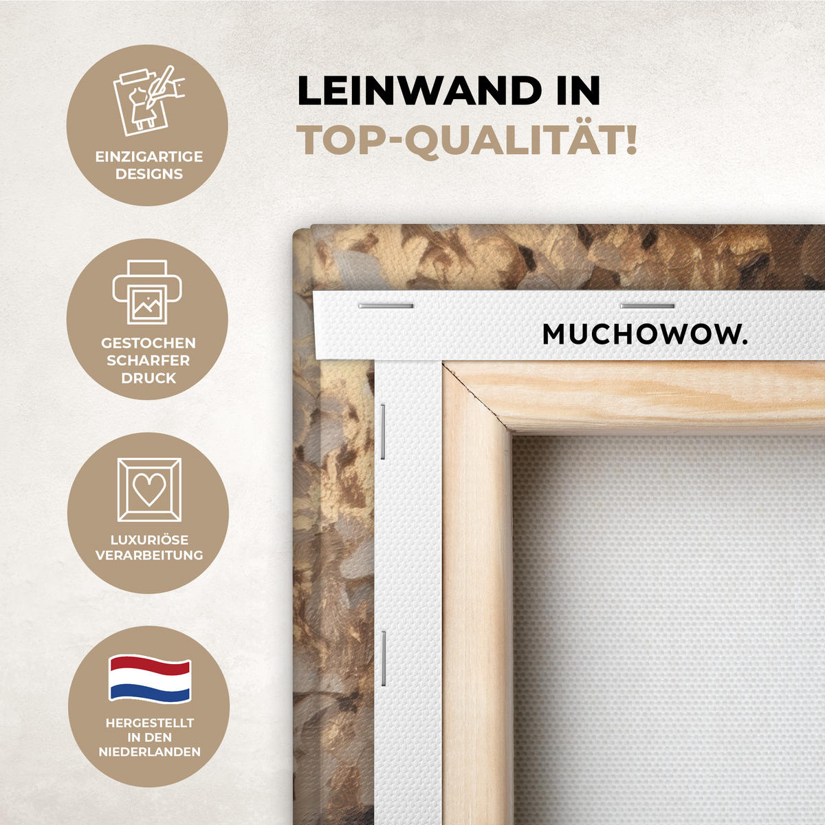 LEINWANDBILD Gesicht - Dame - Blätter - Pinselstriche Deko Wohnzimmer 20x30 cm - Goldfarben, Textil (20/30cm) - MuchoWow