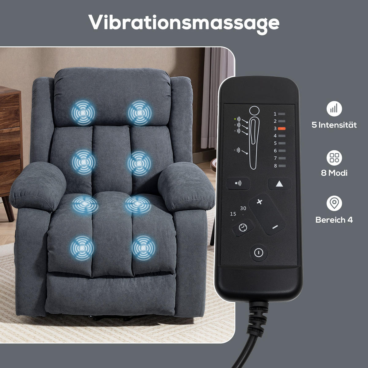 FERNSEHSESSEL,ELEKTRISCH Aufstehhilfe Liege-Massagefunktion,dunkelgrau - Grau, Textil (91/103/93cm) - Vallsero