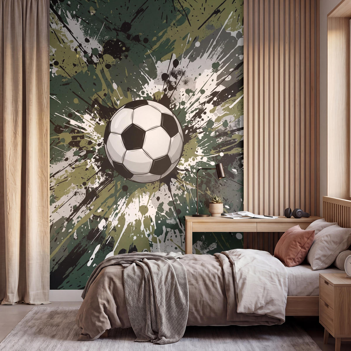 KINDERTAPETE - Fußball - Farbe - Spritzer - Grün - 180x300 cm - Dunkelgrün, Papier (180/300cm) - OnlyWow