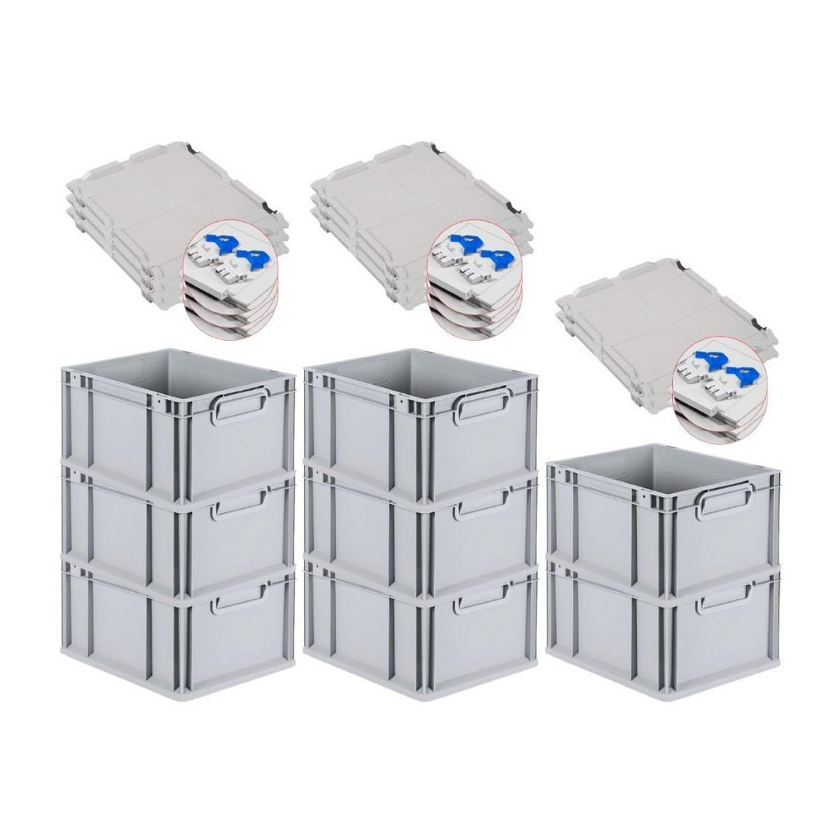 EUROBOX 8x Nextgen Economy Mit Scharnierdeckel Grau/BlauGriffe Geschlossen 20 Liter - Blau, Kunststoff (30/22/40cm) - PROREGAL