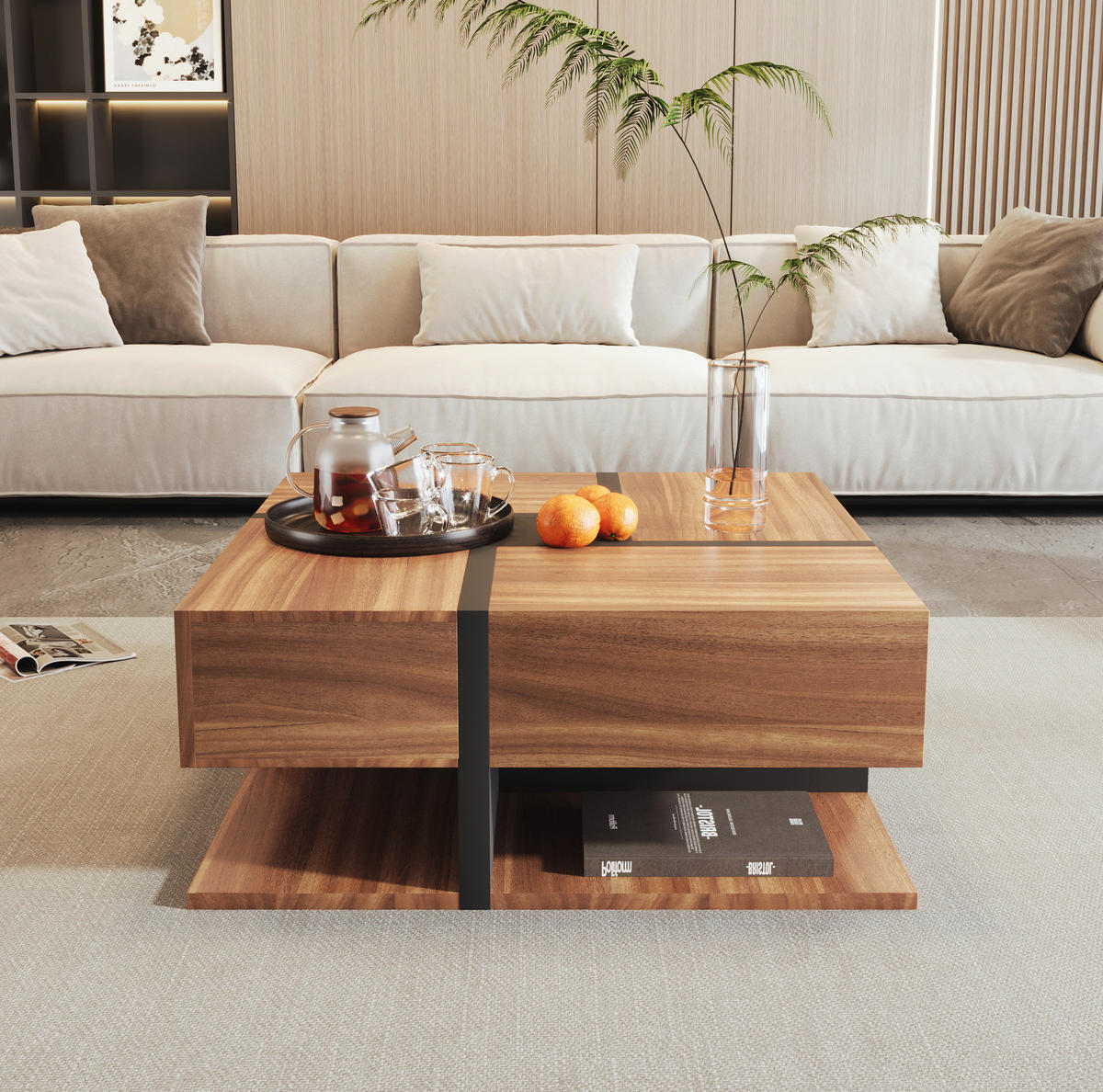 COUCHTISCH, mit 4 Schubladen, Spanplatte, untere Ablage, 78/78/36 cm, Walnussfarben - Walnussfarben, Holzwerkstoff (78/78/36cm) - Redom