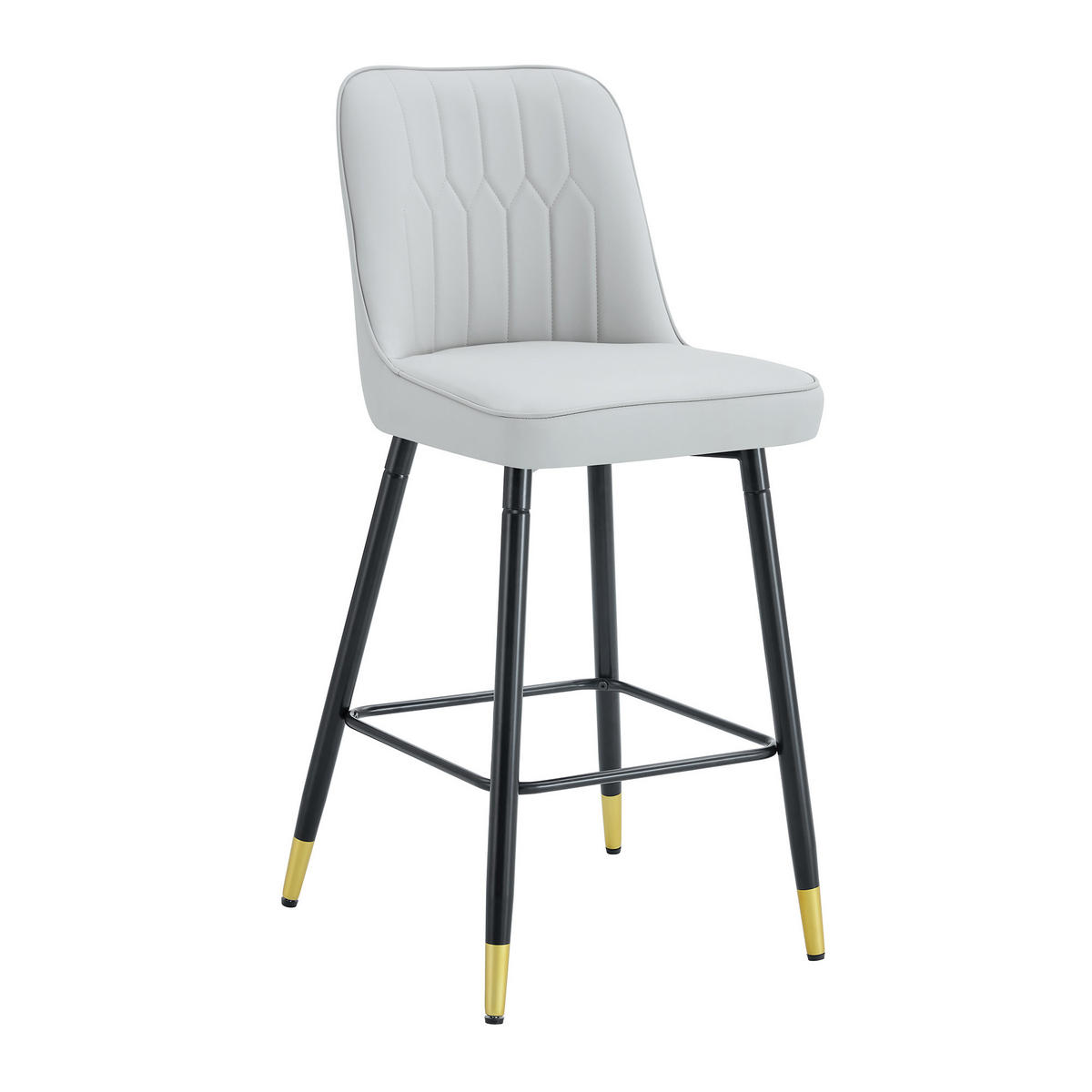 BARHOCKER 2er-Set Hellgrau mit PU-Leder und Fußraste - Hellgrau, Metall (42/100/45cm) - PANGIVO