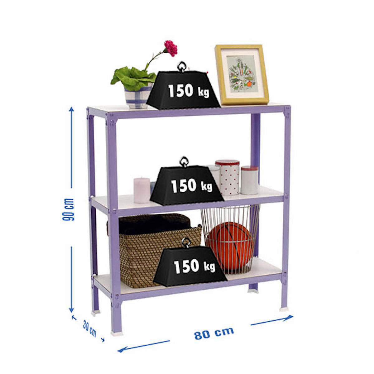WOHNREGAL LIVING KOALA WOOD mit 3 Fachböden | HxBxT 90x80x30cm | Fachlast 150kg | Lila/Weiß - Lila, Metall (80/90/30cm) - PROREGAL