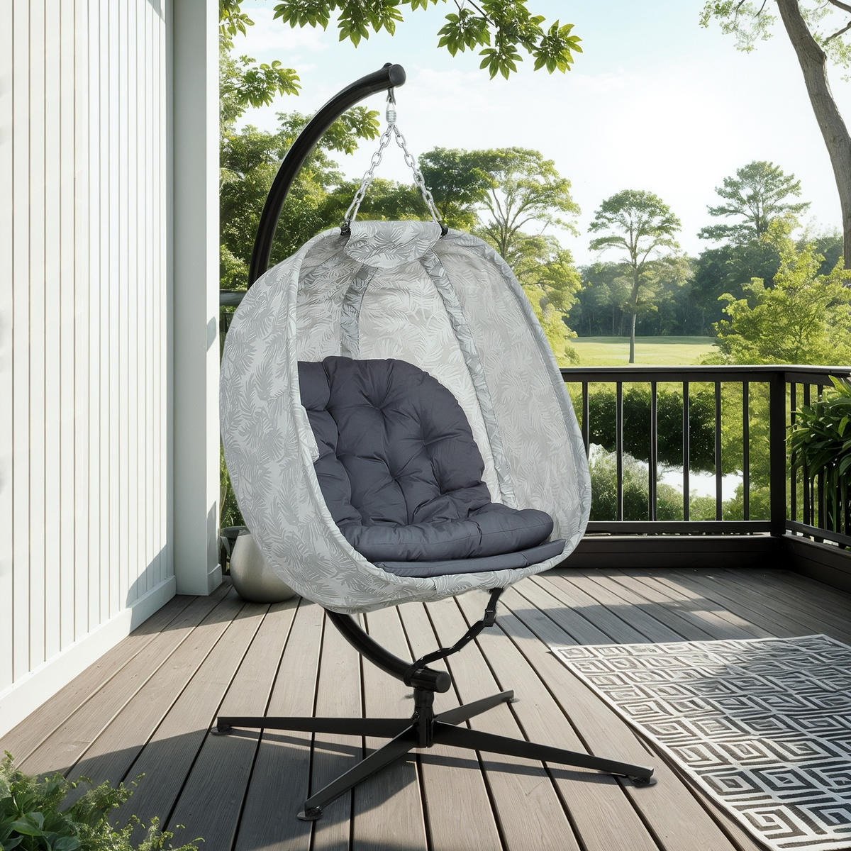 HÄNGESESSEL aus Stahl 126x90x180 cm in Grau mit Klappkorb & Becherhalter - Grau, Metall (90/180/126cm) - Modfu