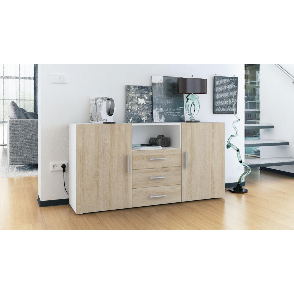 Thumbnail - Vladon Sideboard, Eiche San Remo, Holzwerkstoff, 138.5x71.5x35 cm, Wohnzimmer, Kommoden & Sideboards, Sideboards