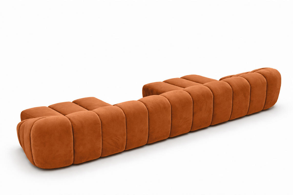 ECKSOFA Modulare U-Form, Veloursstoff Bluvel, Zimtfarbe, CROISSANT U - Orange, Holz (413/72/190cm) - Kaiser Möbel
