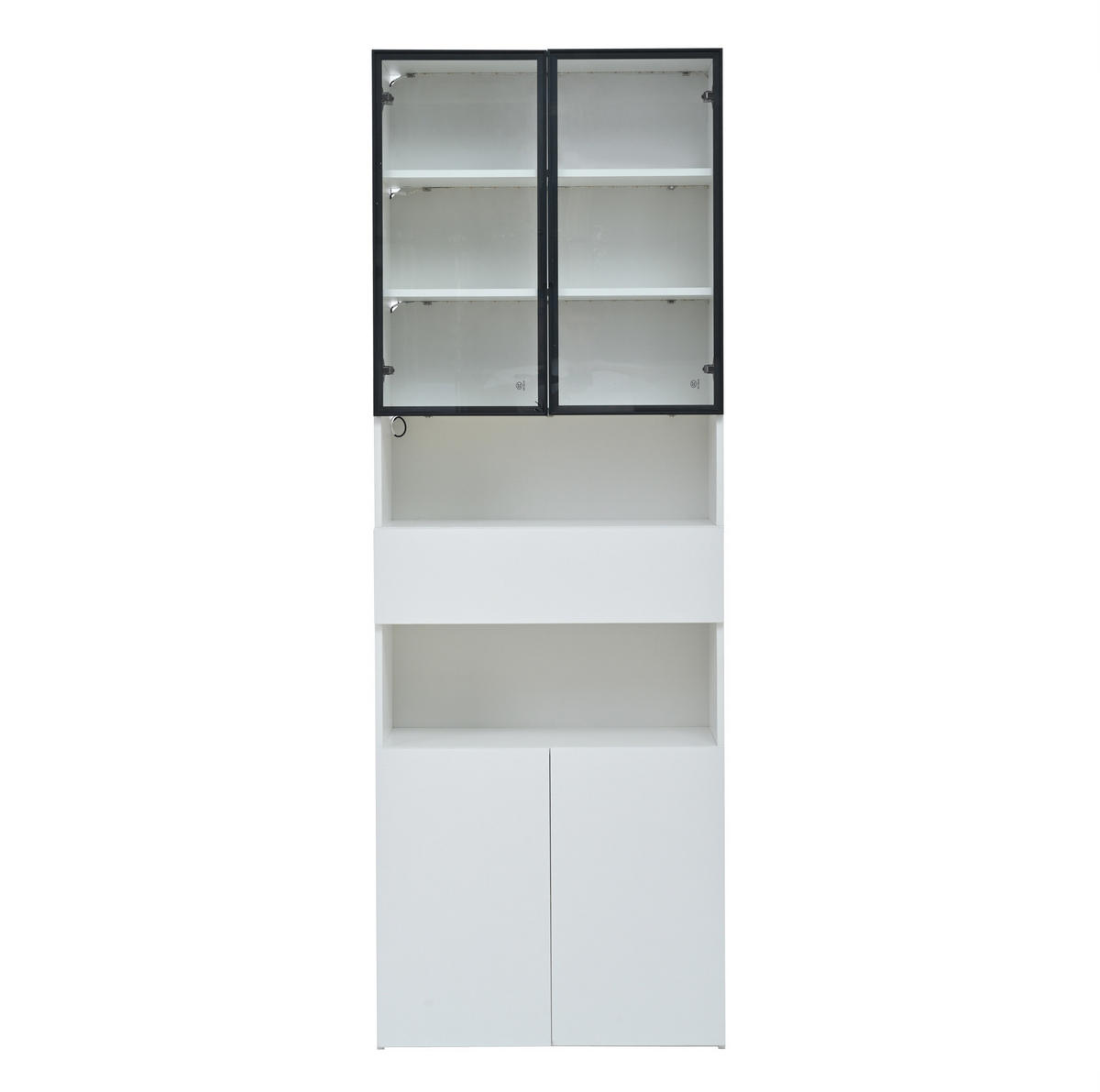 VITRINE aus Spanplatte 70x30x200 cm Weiß mit Glastüren, Schublade und App-gesteuerter LED-Beleuchtung - Weiß, Holzwerkstoff (70/200/30cm) - IVMEU
