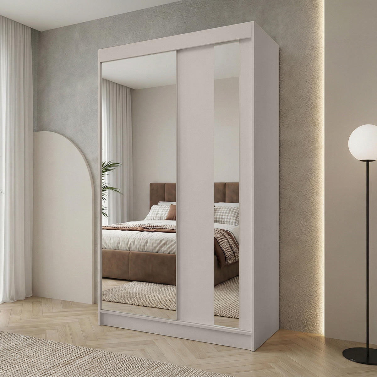 SCHWEBETÜRENSCHRANK Gaja 120/216/61 kaschmir mit Spiegel - Kaschmir, Holzwerkstoff (120/216/61cm) - Beautysofa