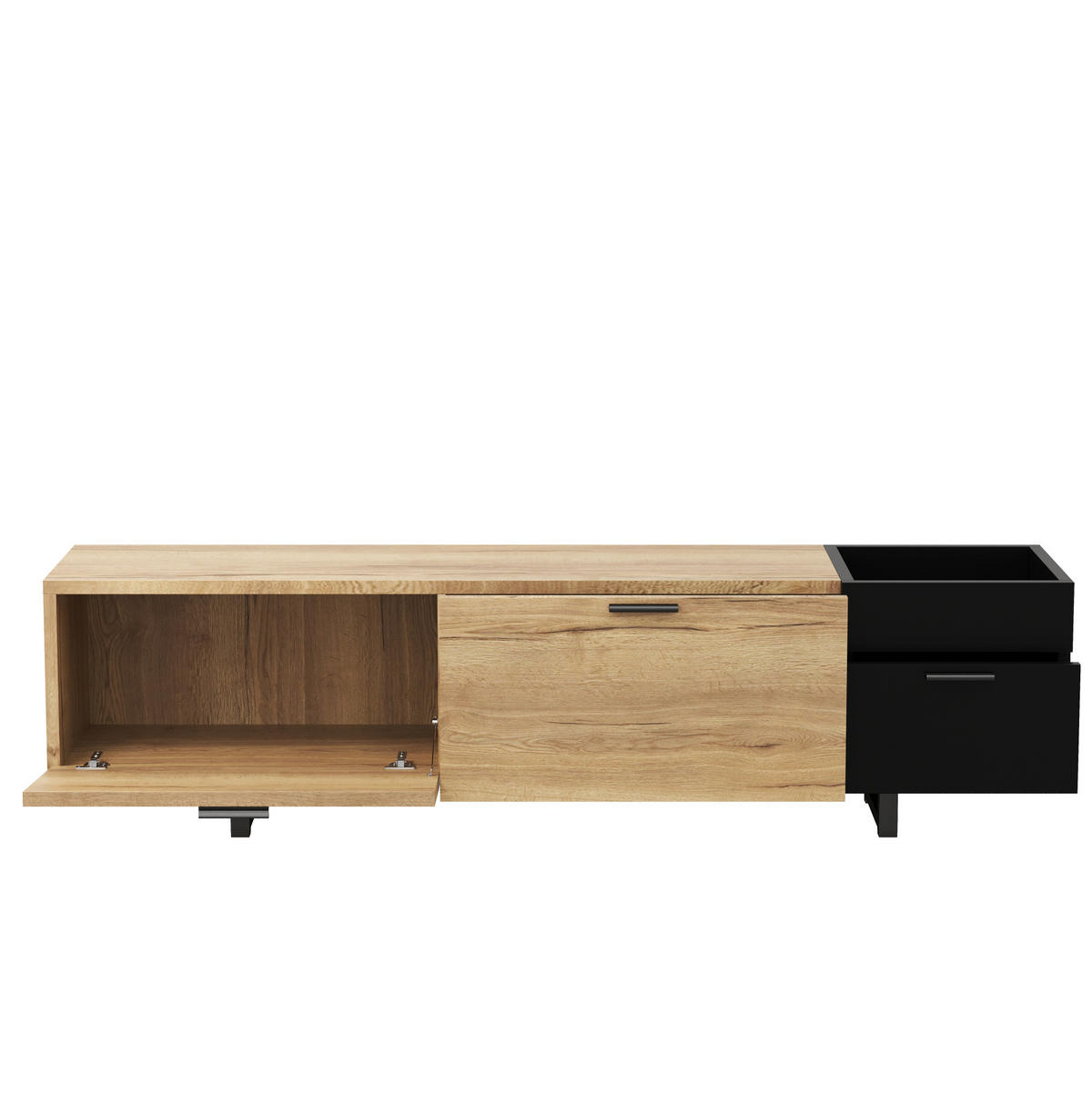 TV stolek 180/38/49 cm s LED osvětlením, závěsným designem a úložným prostorem, Černá - černá, kompozitní dřevo (180/49/38cm) - Redom
