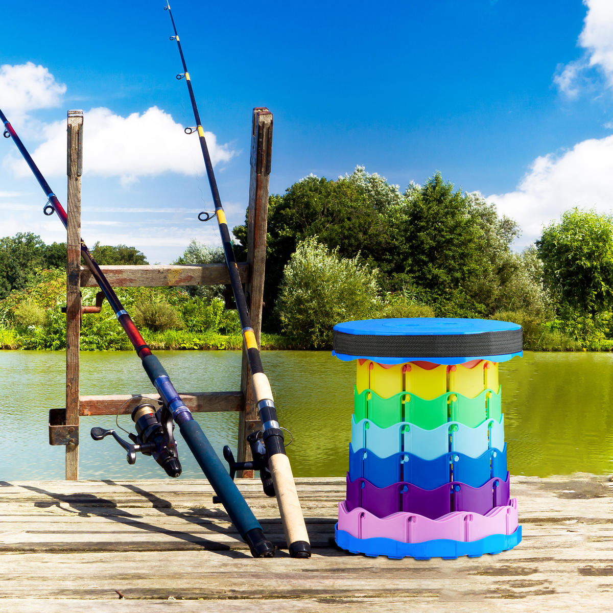 TELESKOPHOCKER - Multicolor, Kunststoff (25/44.5/25cm) - Relaxdays