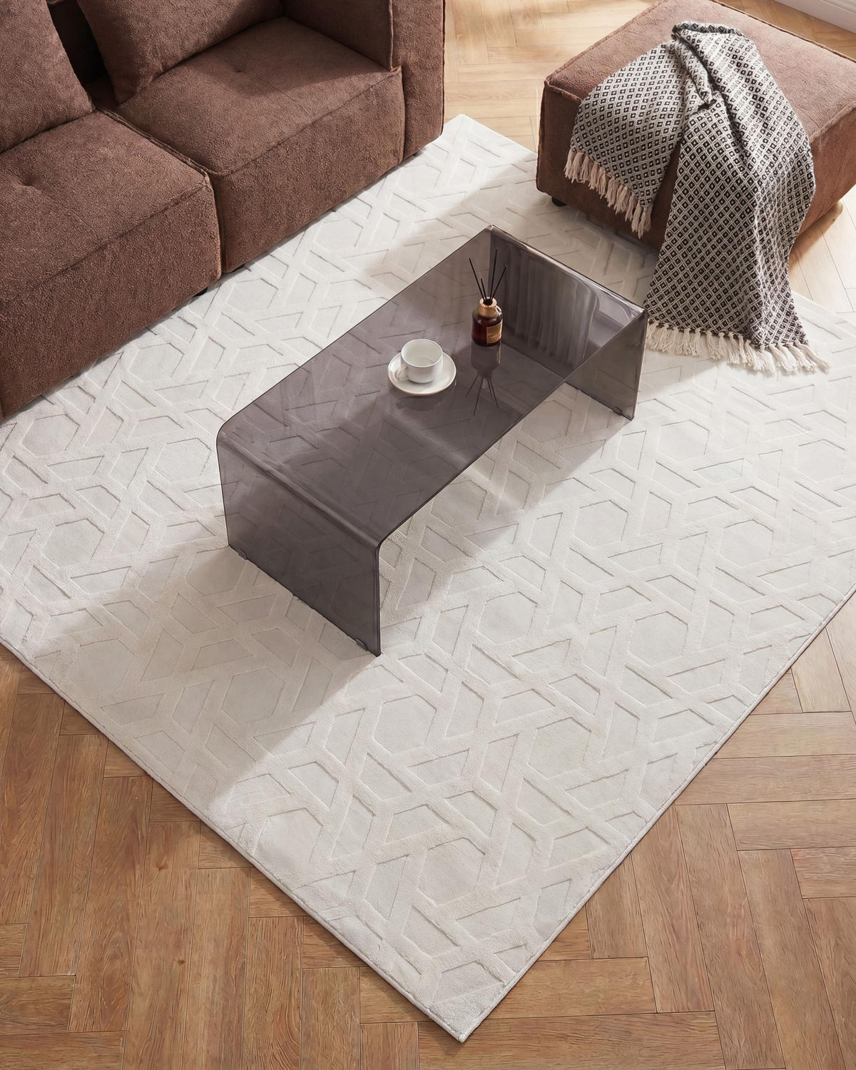 KOBEREC Krémově bílý 160/230 cm Antero - bílá/krémová, textil (160/230cm) - Beliani