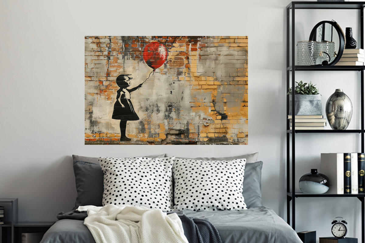 WANDTATTOO Graffiti - Banksy - Mädchen - Straßenkunst 120x80 cm - Sandfarben, Kunststoff (120/80/0.1cm) - MuchoWow