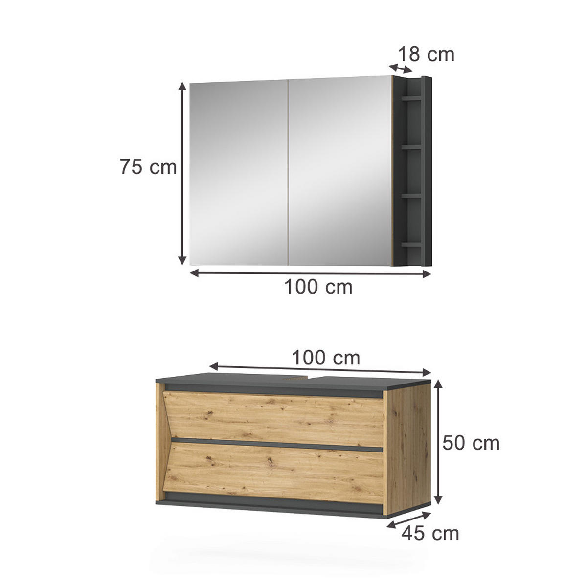 KOUPELNOVÝ NÁBYTEK Edelin Antracit/Artisan - antracitová, kompozitní dřevo (100/50/45cm) - Vicco