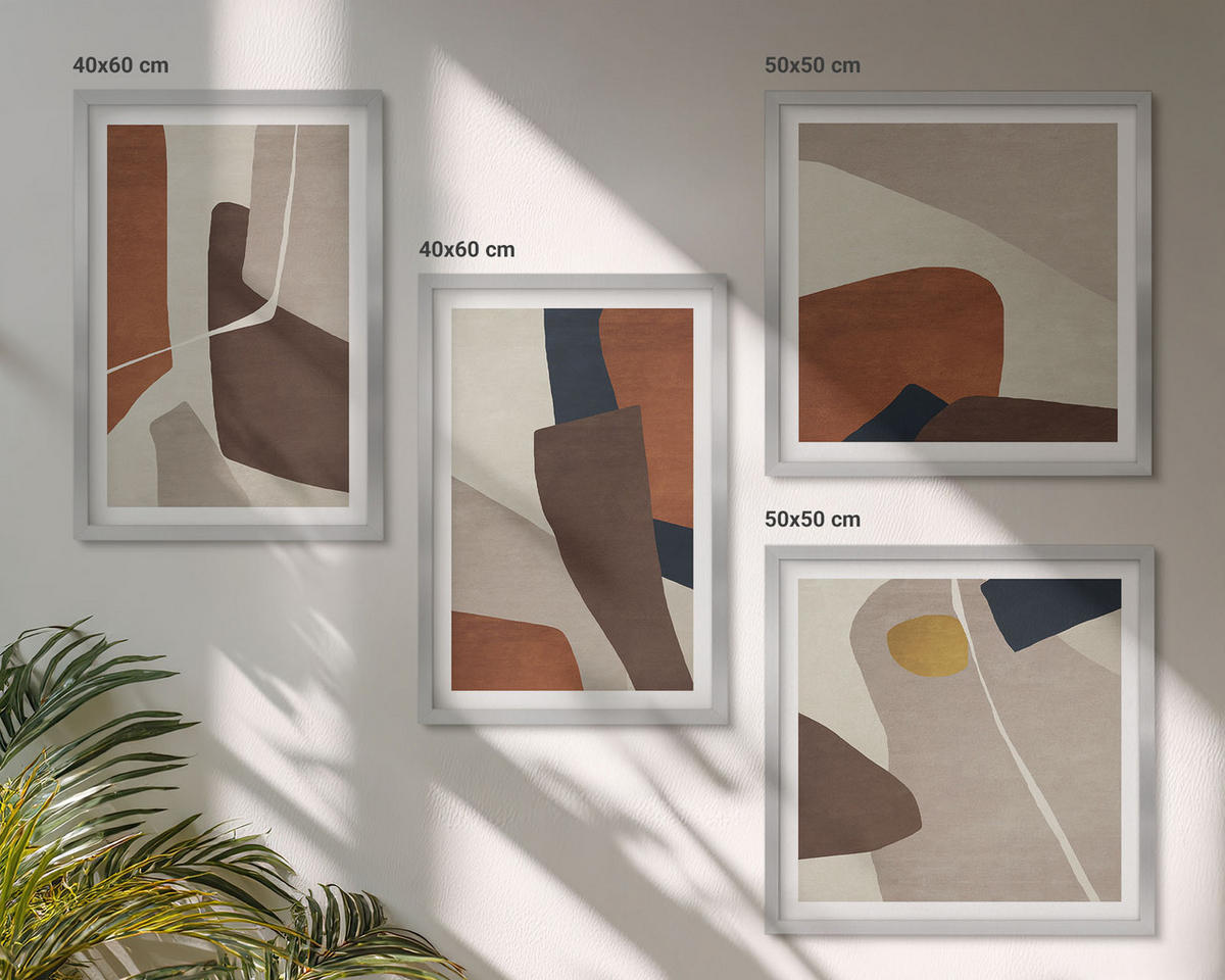 WANDBILDER 4er Set - 50x50 cm & 40x60 cm Silberner Rahmen - Abstrakte moderne Formen - Silberfarben, Kunststoff (50/50cm) - ArtPrintCave