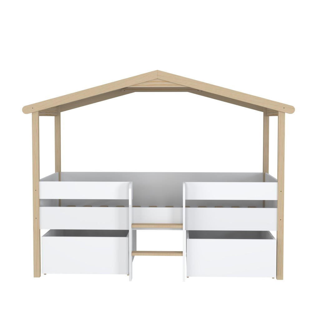 HAUSBETT PILOTI mit 2 Schubladen/ Kinderbett 90x200 - Weiß und naturfarben - Multicolor, Holz (90/200cm) - Weber Industries