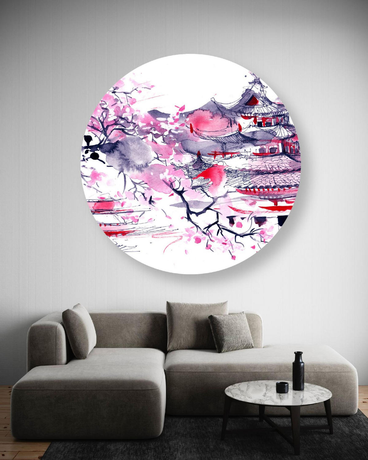 RUNDES BILD Rosa 80/80 cm - Pink/Weiß, Textil (80/80cm) - KUNSTLOFT