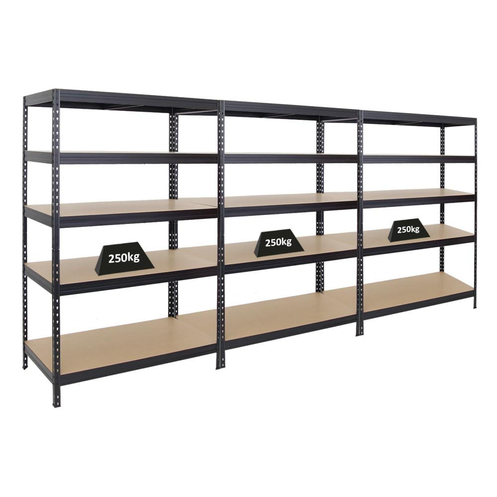 SCHWERLASTREGAL Rivet 3er-Set mit 3x 180x120x60 cm Fachlast 250 kg Schwarz - Schwarz, Metall (360/180/60cm) - PROREGAL