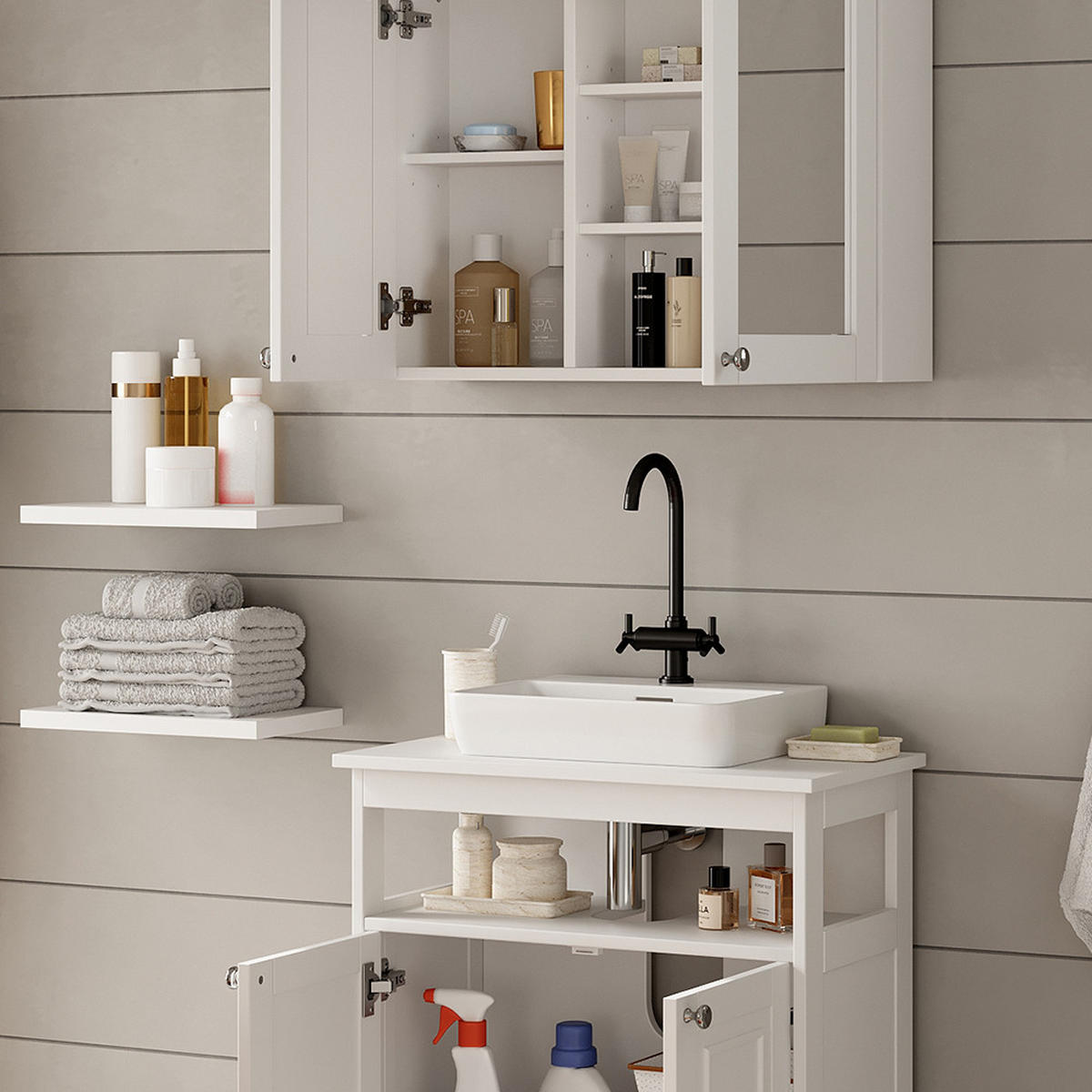 SET KUPAONSKOG NAMJEŠTAJA Vanity Bijela 2 dijela - bijela, drvni materijal (60/65/30cm) - Vicco
