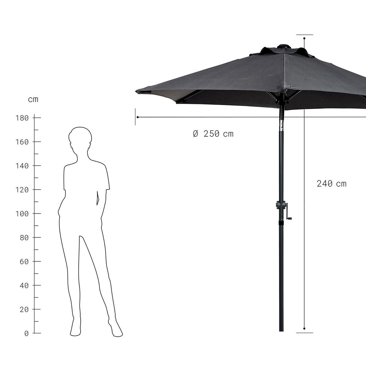 SONNENSCHIRM Siesta - Grau, Metall (250/250cm) - Butlers