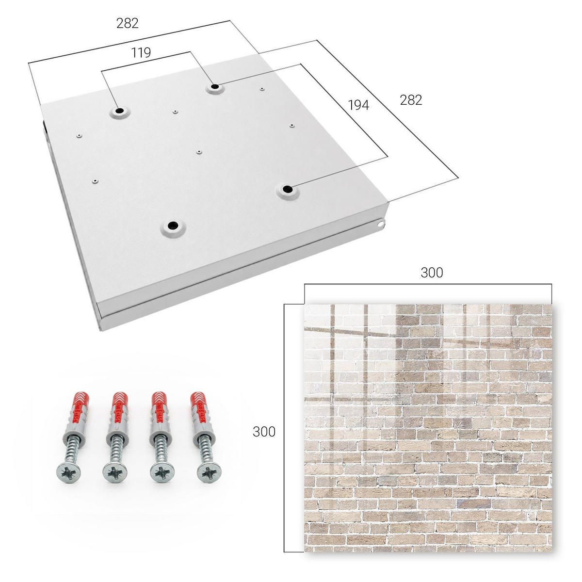 SCHLÜSSELBOX Weiß 30x30 cm – Türöffnung nach rechts - Ziegelzusammensetzung - Beige, Metall (30/30/5cm) - TULUP