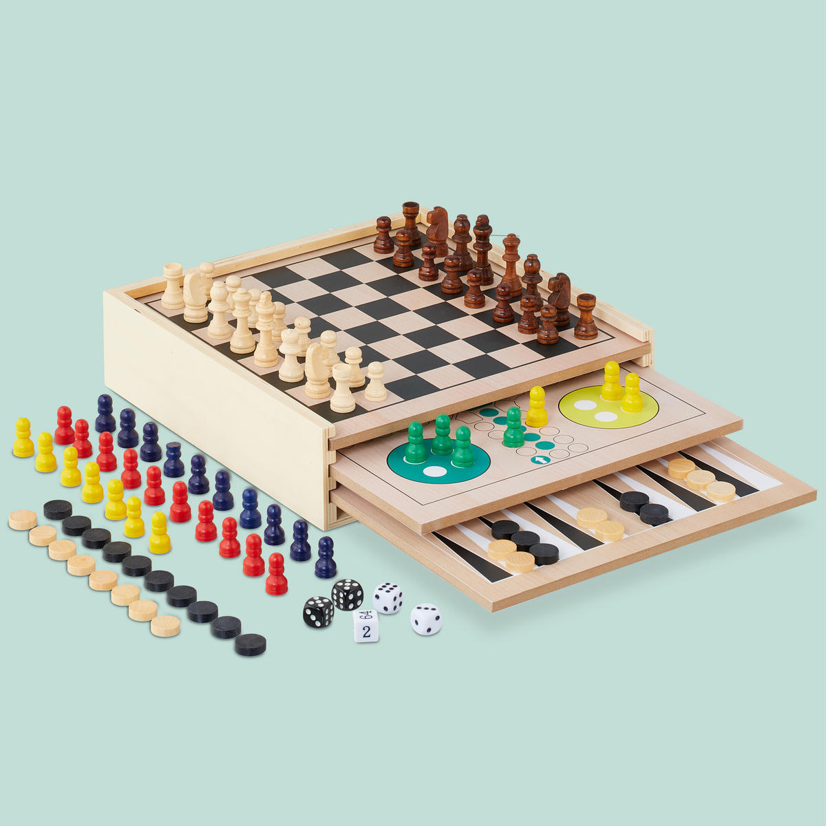 SPIELESAMMLUNG - Hellbraun, Holz/Holzwerkstoff - Relaxdays