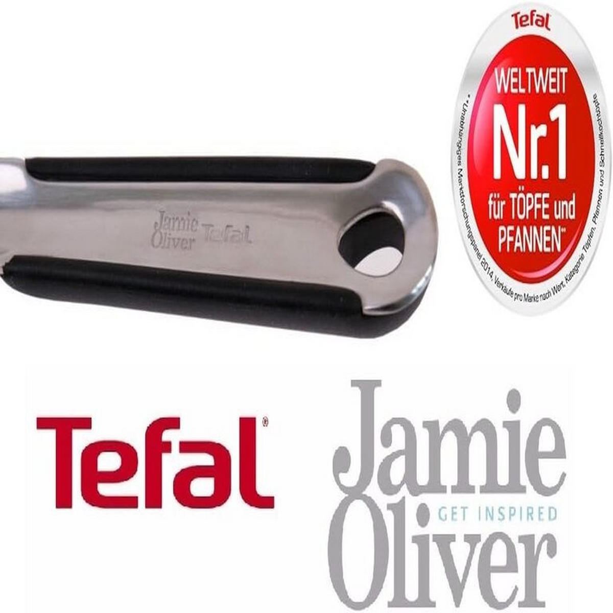 BRATPFANNE Jamie Oliver – Jamie Oliver E85722 Edelstahl - Silberfarben/Schwarz, Keramik/Metall (24cm) - Tefal