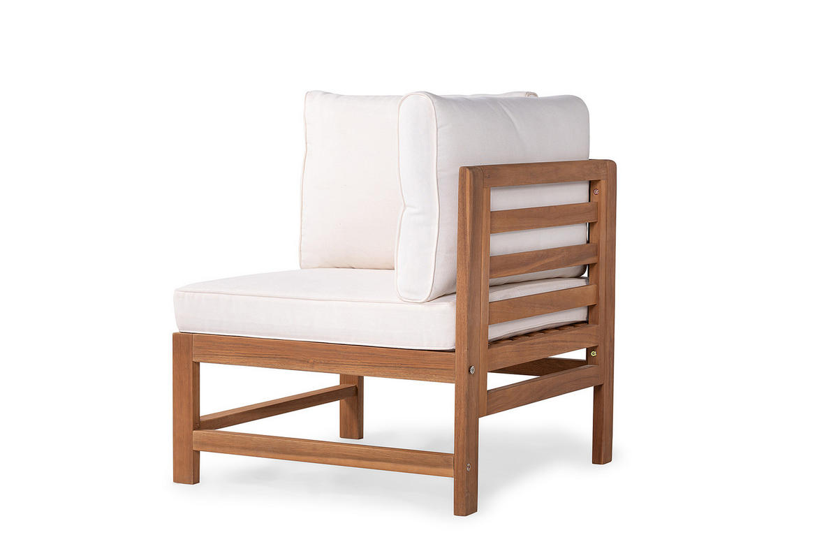 LOUNGEECKE - Akazie massiv / Polyester - Braun / Beige - Beige/Braun, Holz/Textil (66/76/66cm) - home24