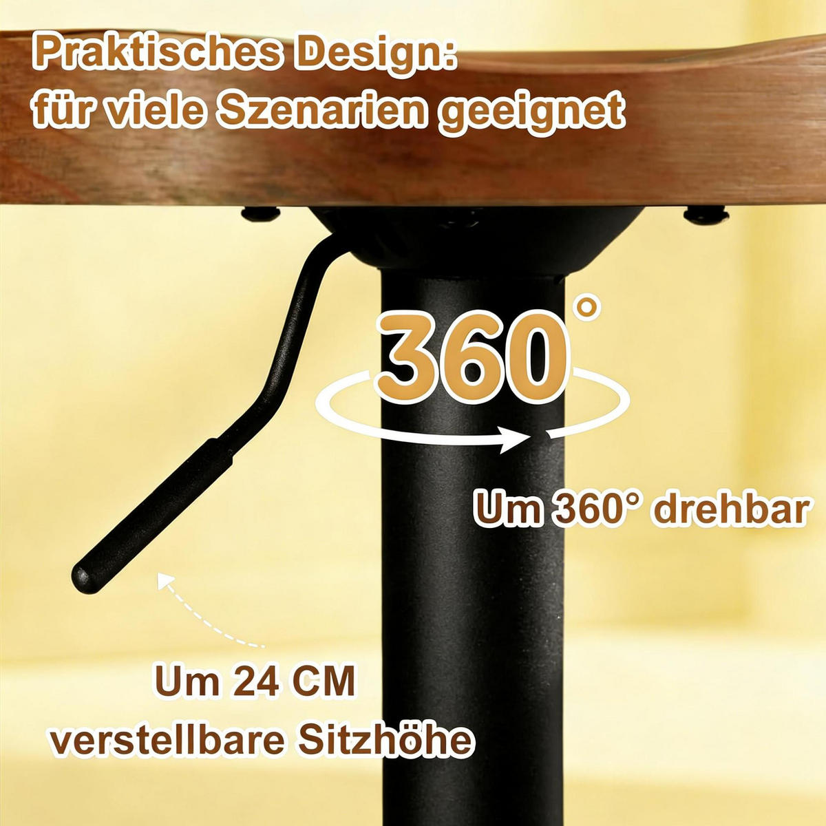 BARHOCKER 360° drehbar, höhenverstellbar 60–81 cm, Braun - Braun, Holz (31.5/81/41.5cm) - MIVRAY