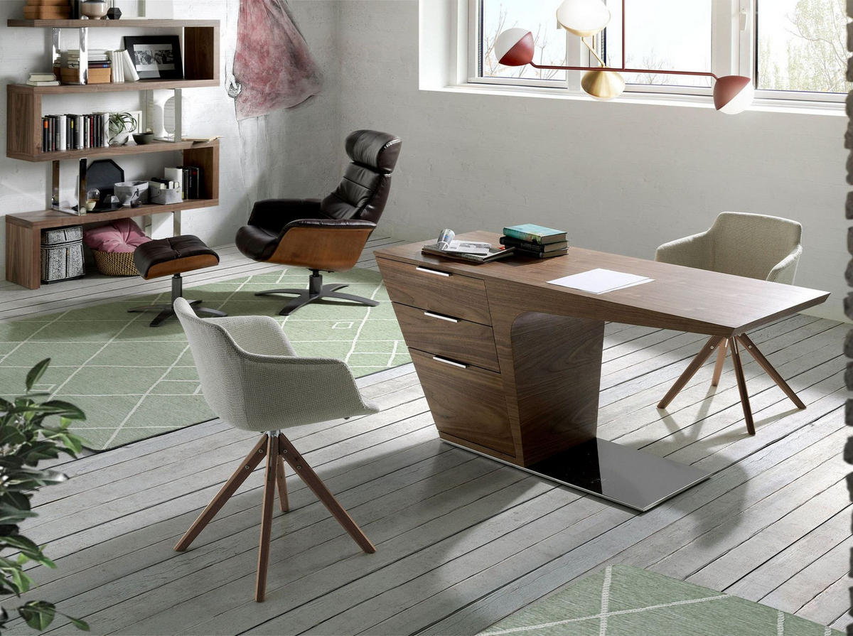 SCHREIBTISCH Schreibtisch aus Nussbaumholz mit verchromtem Stahlgestell 150/60/76 cm - Edelstahlfarben/Walnussfarben, Holz/Metall (60/150/76cm) - ANGEL CERDA