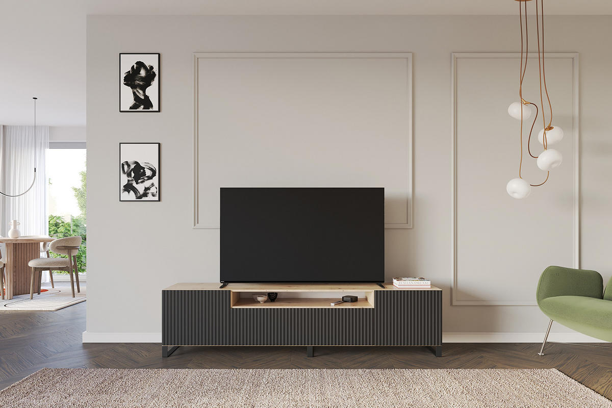 LOWBOARD NOA-2-S 200x53x41 cm - Artisan / Schwarz - Eichefarben/Schwarz, Holzwerkstoff (200/53/41cm) - ALTDECOR