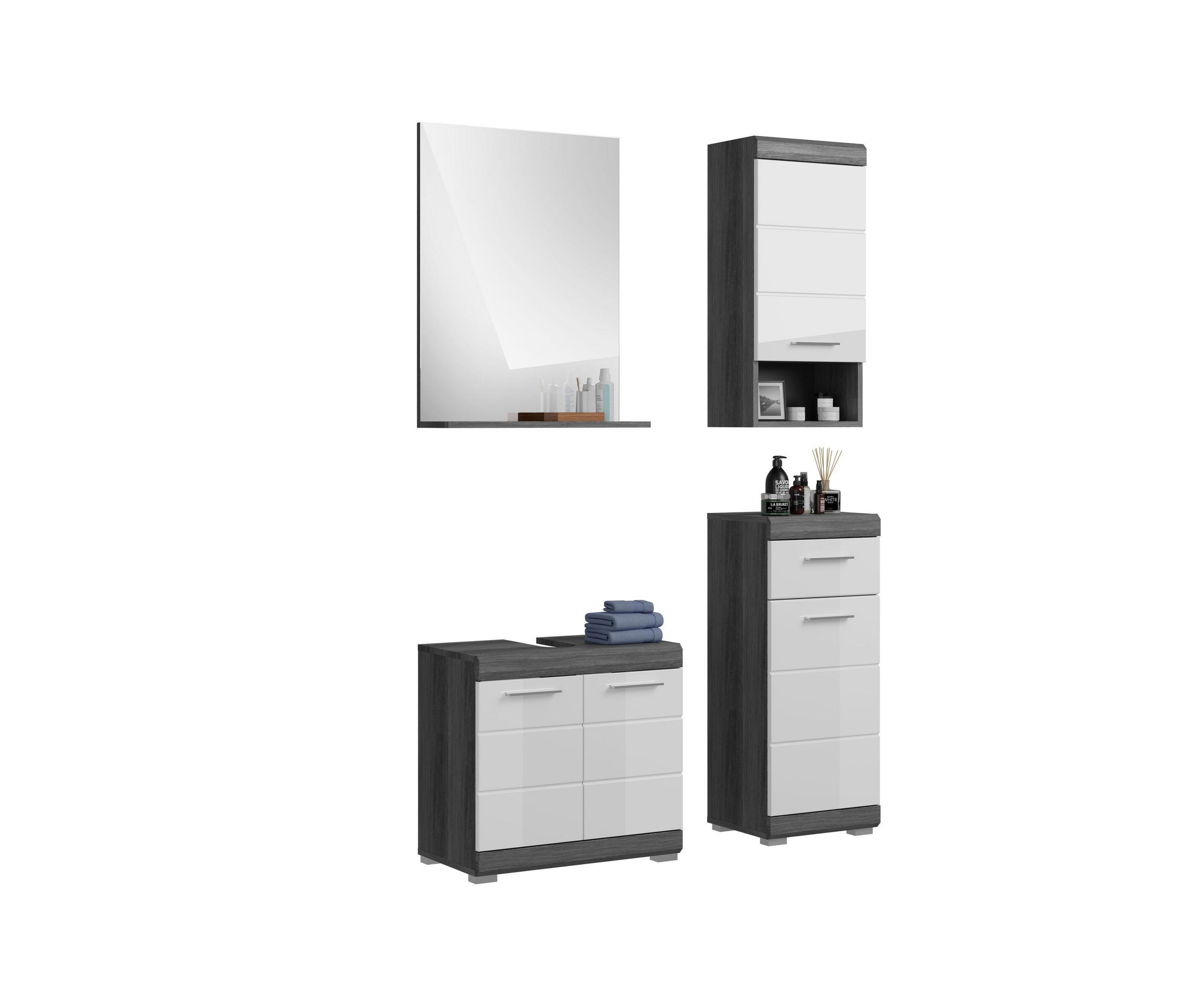 BADKOMBINATION 4tlg. Scout Bad in Rauchsilber Nachbildung und weiß hochglanz B/H/T: 112x191x34 cm - Anthrazit, Holz (112/191/34cm)