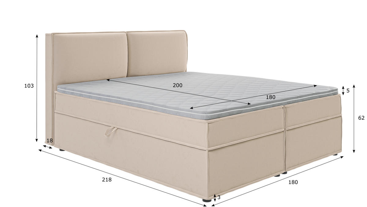 BOXBETT Eclipse 180/200 cm Beige Luxusmicrofaser - Beige/Schwarz, Holz/Kunststoff (180/200cm) - S-Style Möbel