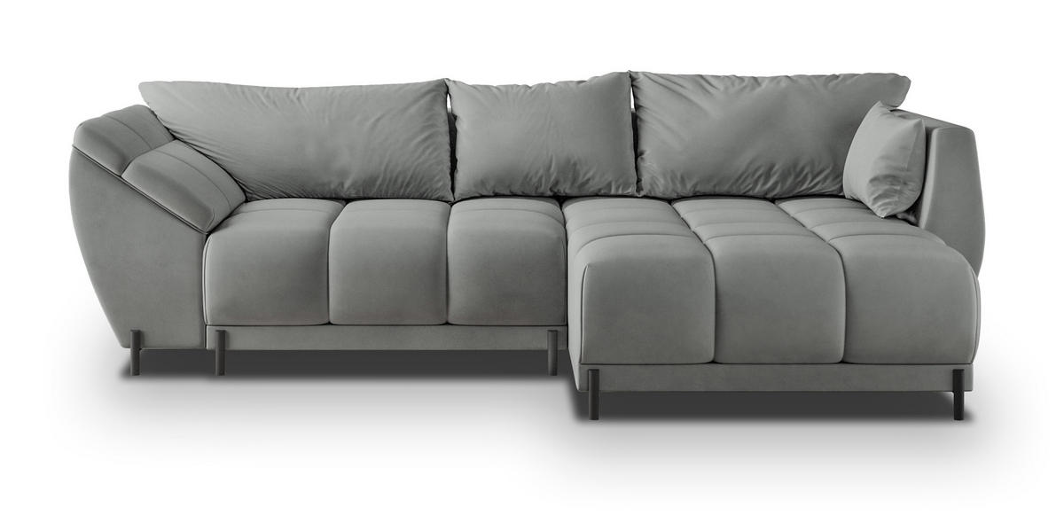ECKSOFA VESTANO R-S Grau Velours-Stoff mit Schlaffunktion - Grau, Holz (287/182cm) - MASSENO