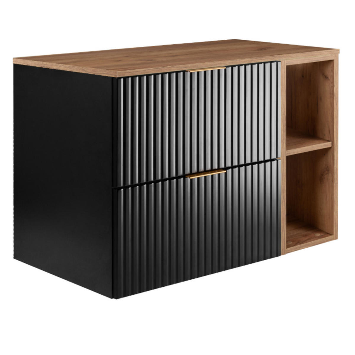 WASCHBECKUNTERSCHRANK FLOW mit Regal + Platte Schwarz matt 60/57/46 cm - Schwarz, Holzwerkstoff (60/57/46cm) - Rodan