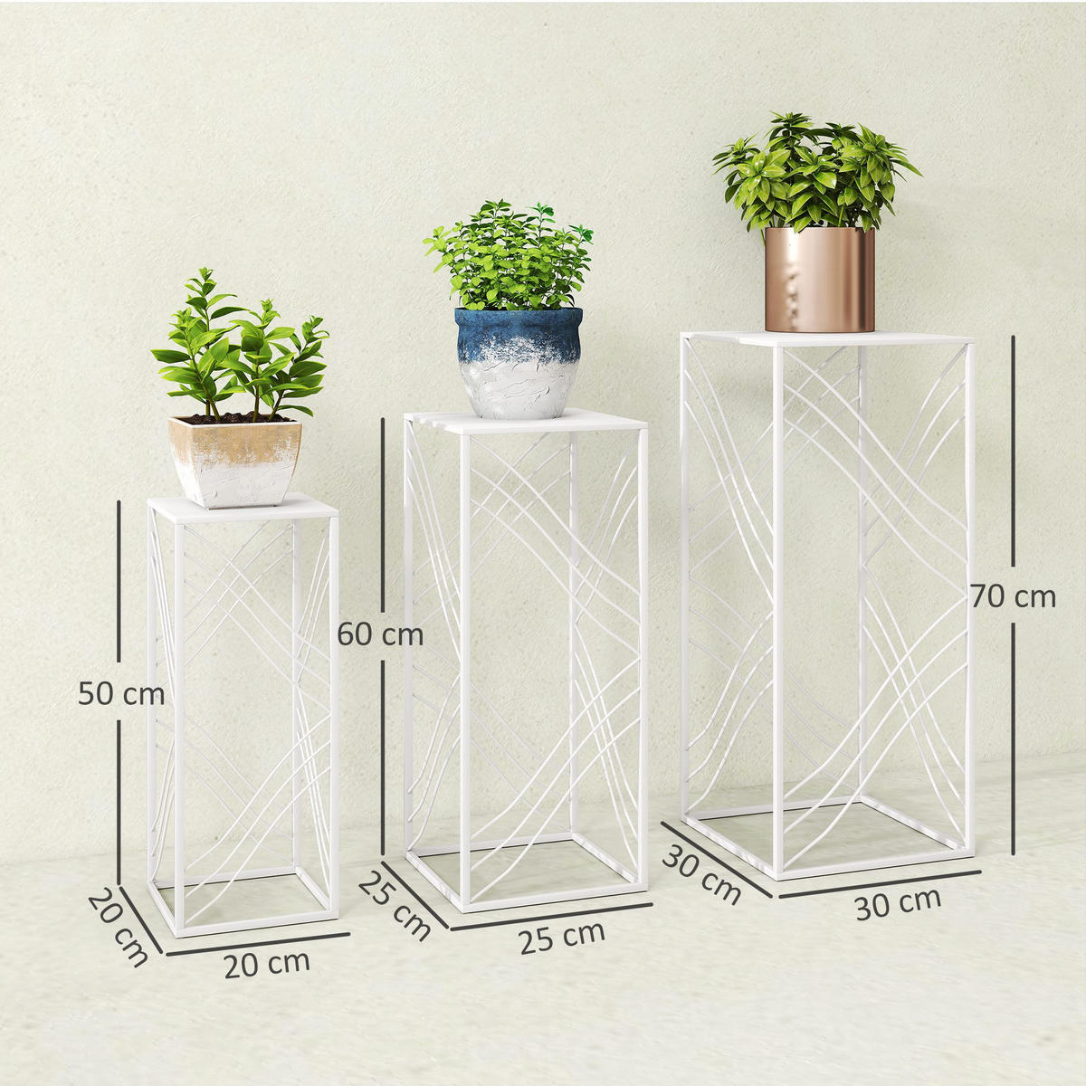 PFLANZENSTÄNDER 3er Set Metall Weiß - Weiß, Metall (70cm) - Outsunny